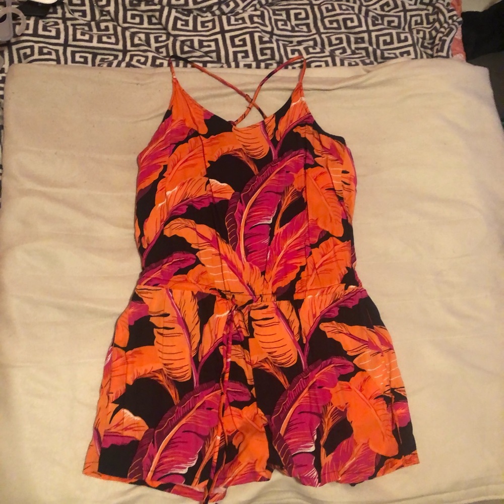 Romper black with orange and red leaves